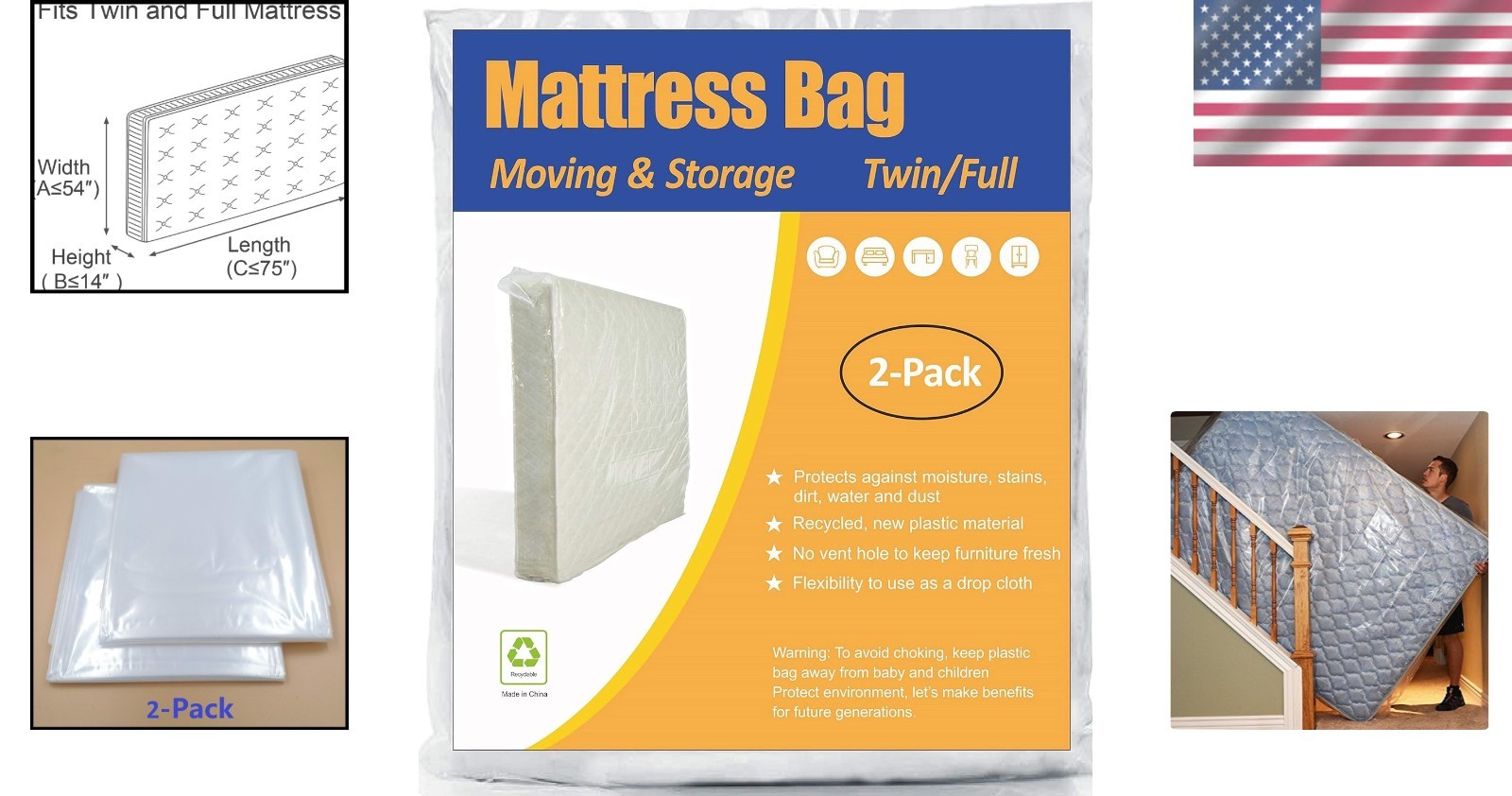 Lightweight Twin & Full Mattress Storage Bags – 2 Pack Clear Protection