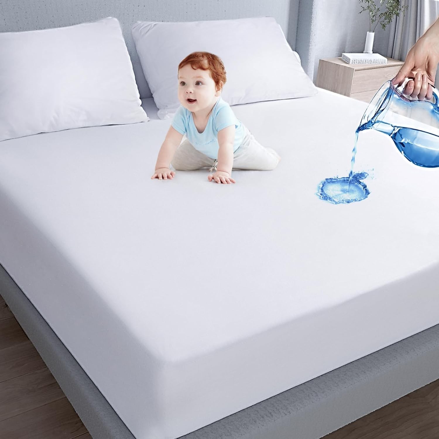 Waterproof Mattress Protector Twin Size,Mattress Cover Protector, Twin, White