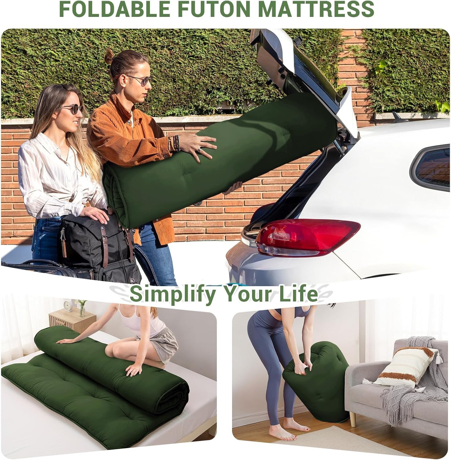 Japanese Futon Floor Mattress, Thick Foldable Tatami Mat for Sleeping Guest Room