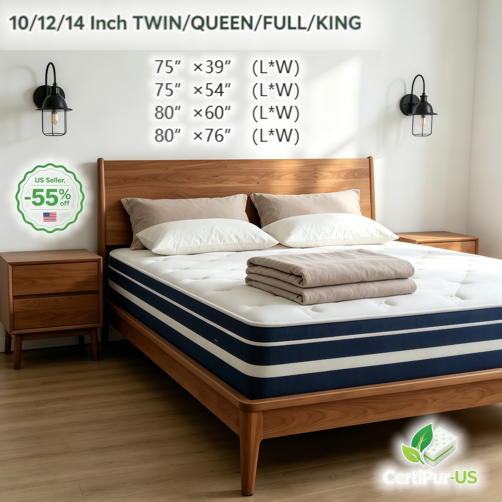 12 14” Memory Foam Hybrid Mattress Boxed Bed Mattress for All Sleeping Position