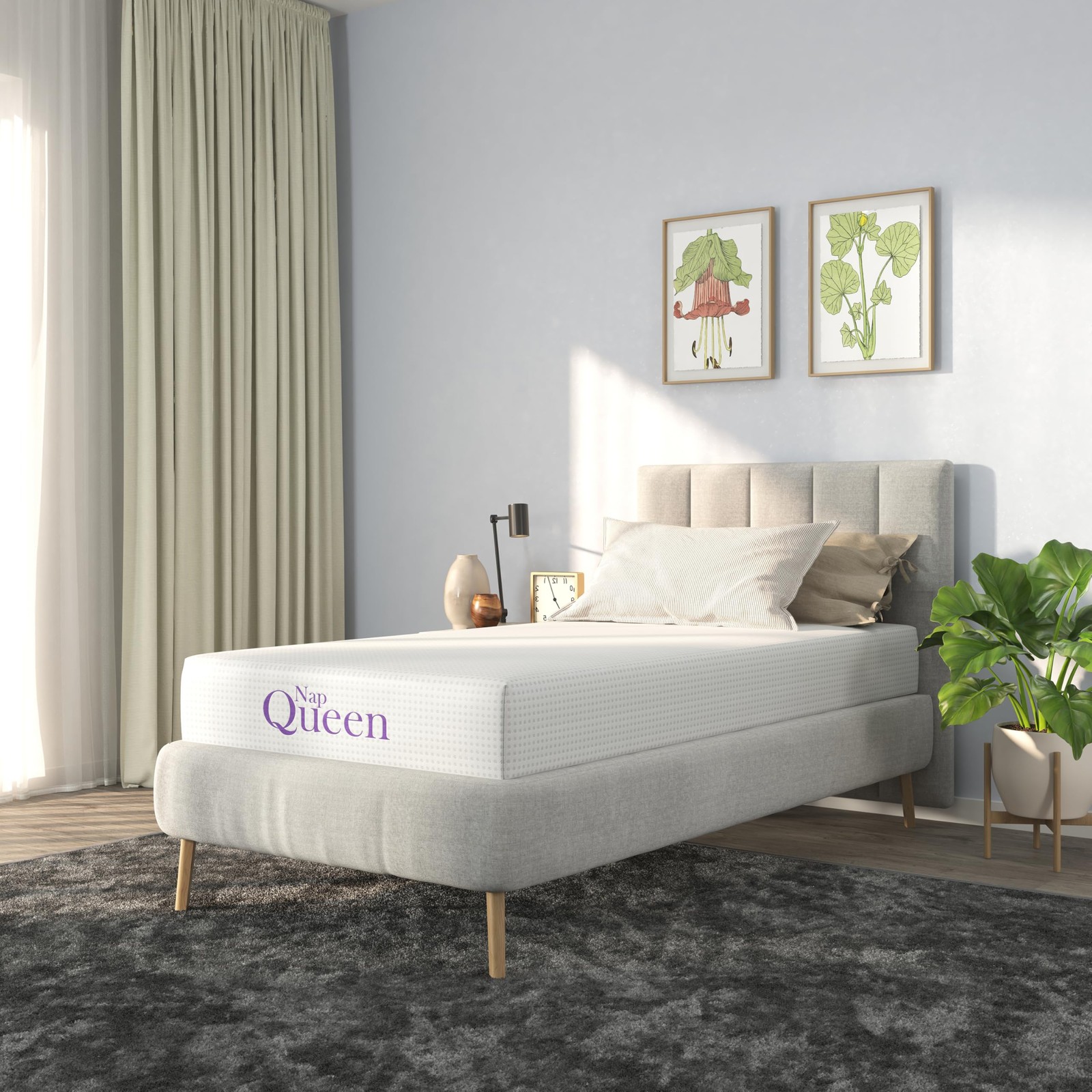 NapQueen 8 Inch TwinXL Size Mattress, Bamboo Charcoal Memory Foam Mattress, B…