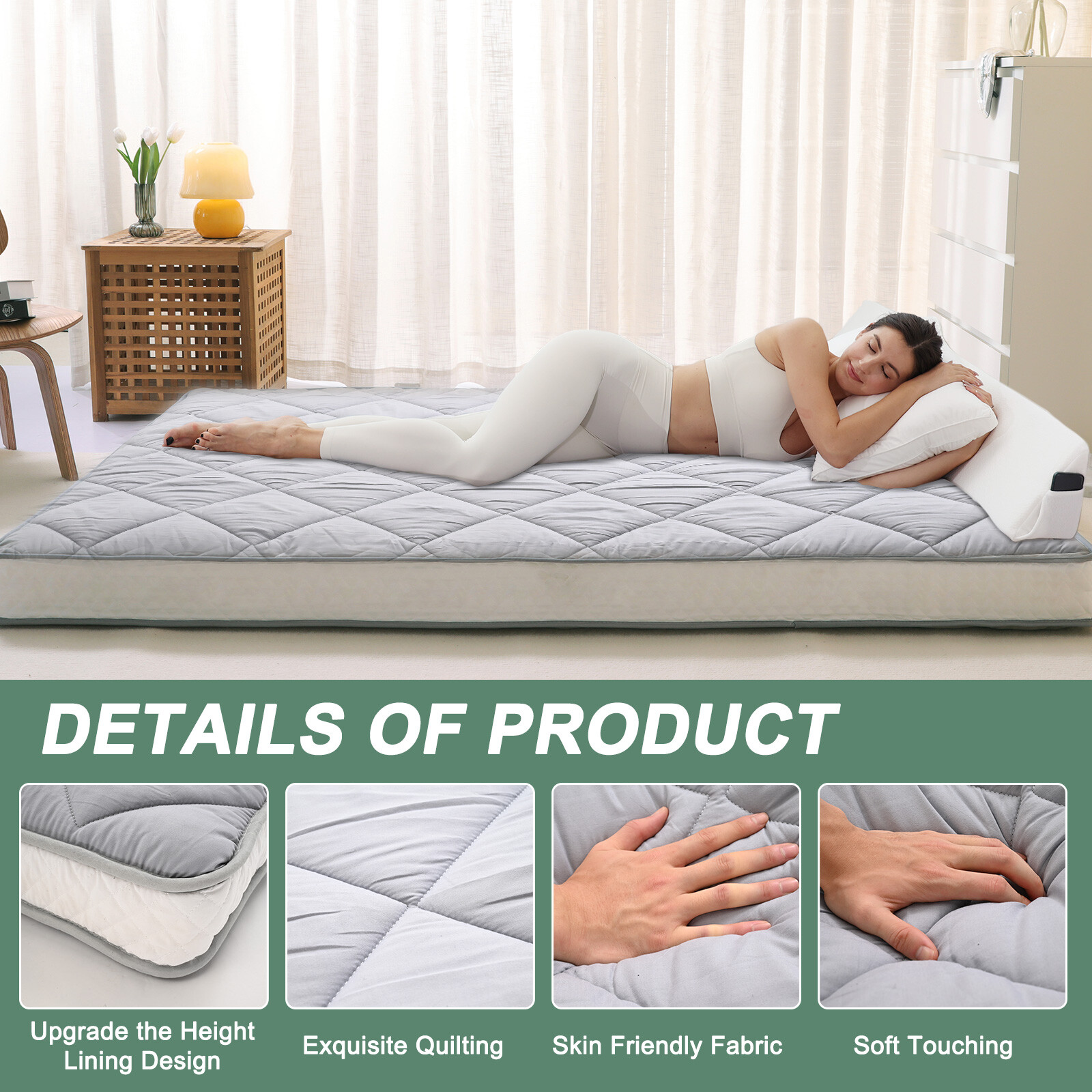 Japanese Futon Mattress Tatami Floor Mattress Roll Up Diamond Pattern Mattress