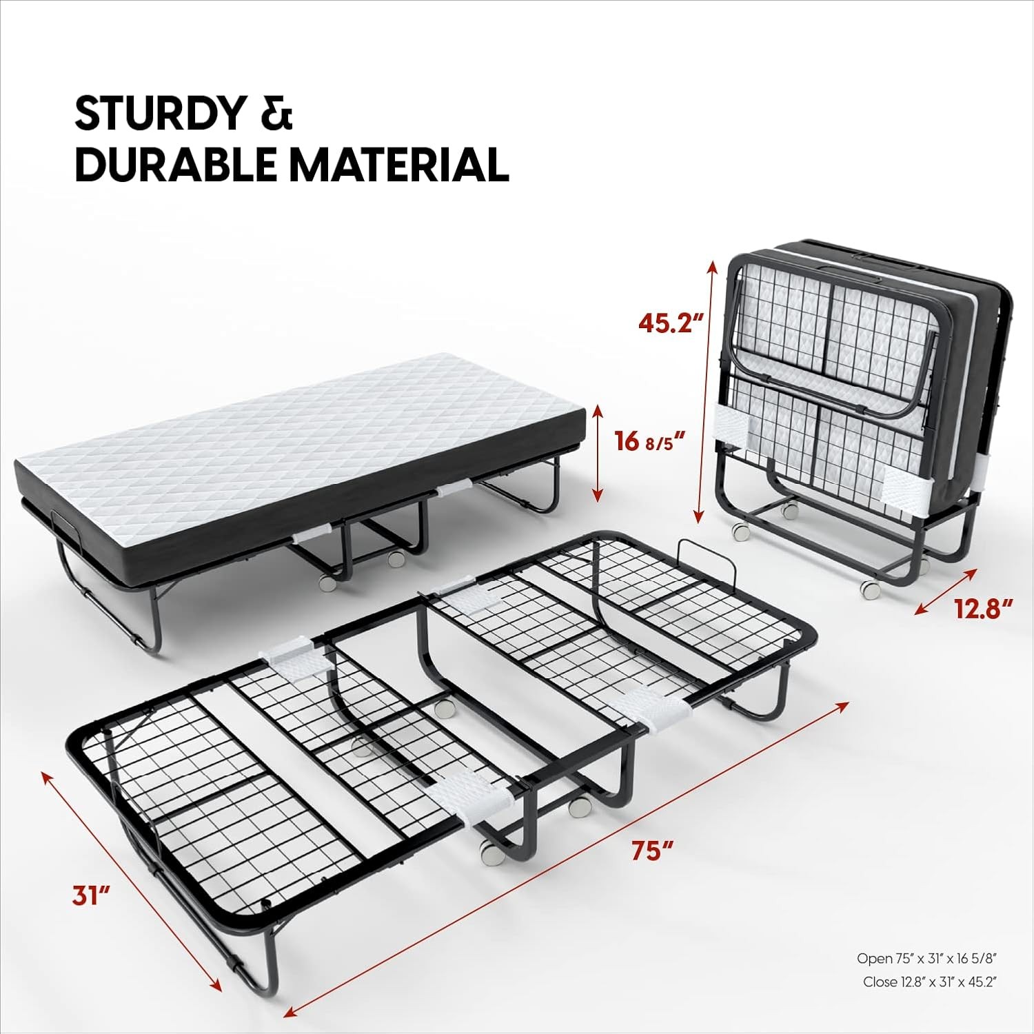 Folding Bed with Mattr – 75×31 Cot Size Fre – Portable
