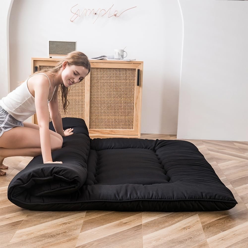 Japanese Floor Futon Mattress, Black, Full Size