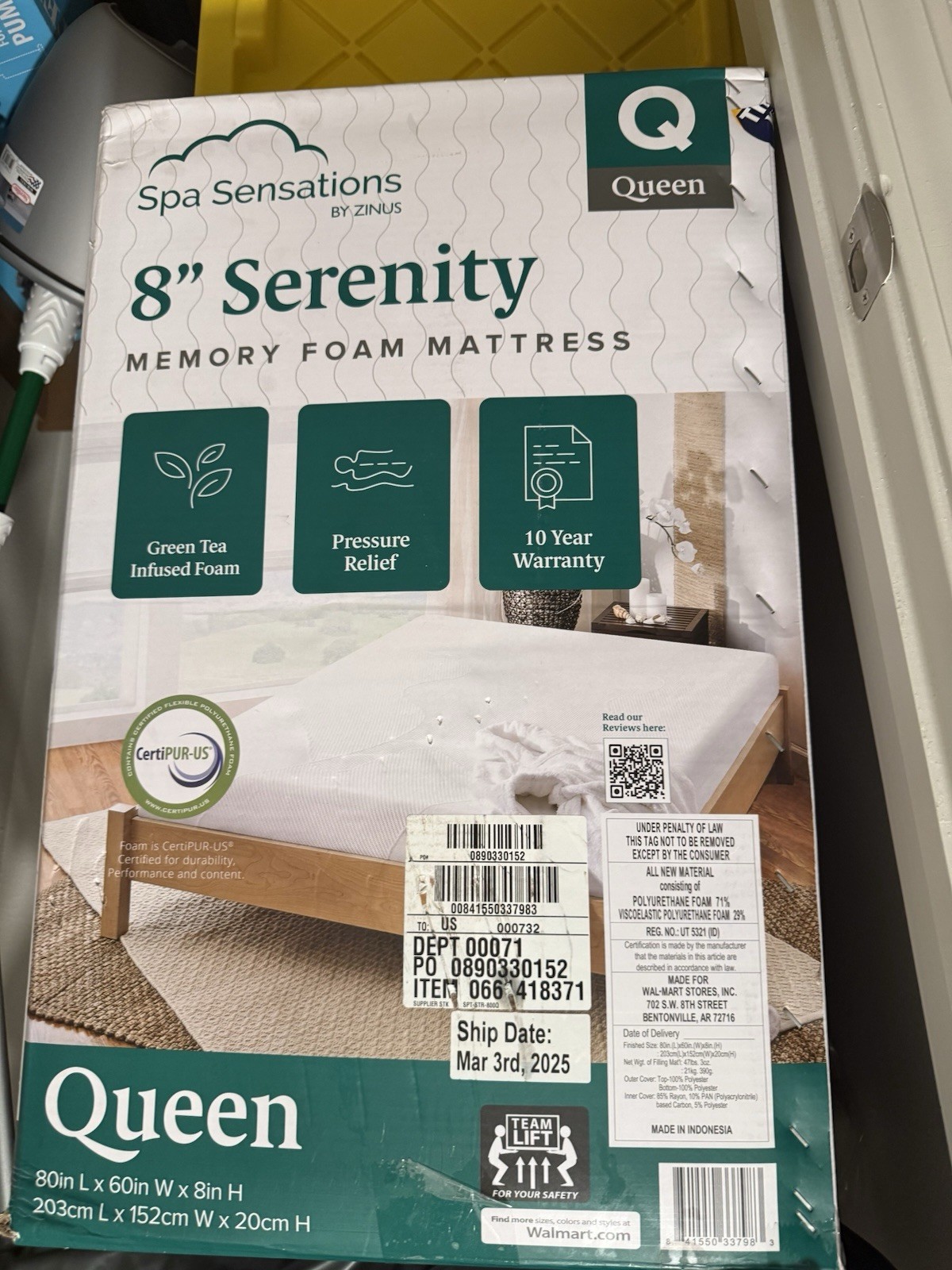 Zinus Spa Sensations Serenity 8″ Memory Foam Mattress, Queen