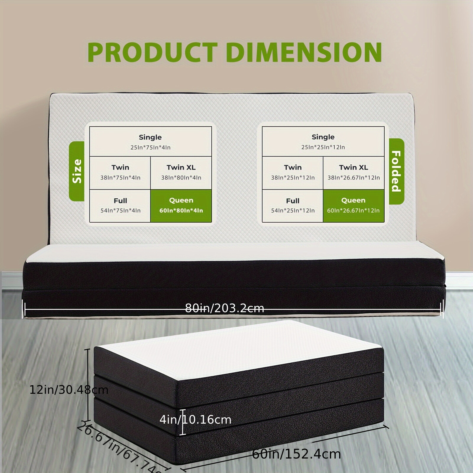Premium Tri-Fold Mattress 3inch/4inch, Comfortable & Versatile for Any Occasion