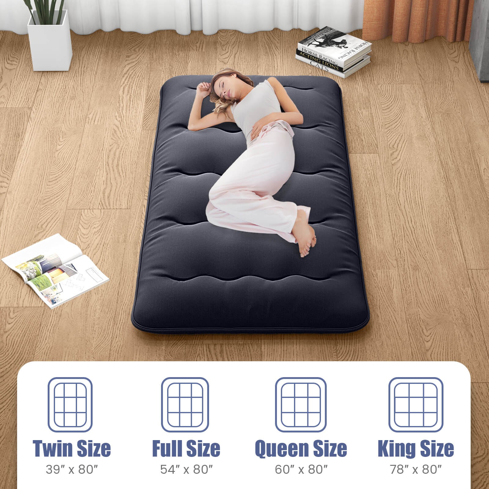 Twin Futon Mattress Japanese Floor Sleeping Pad Washable Cover Carry Bag Black