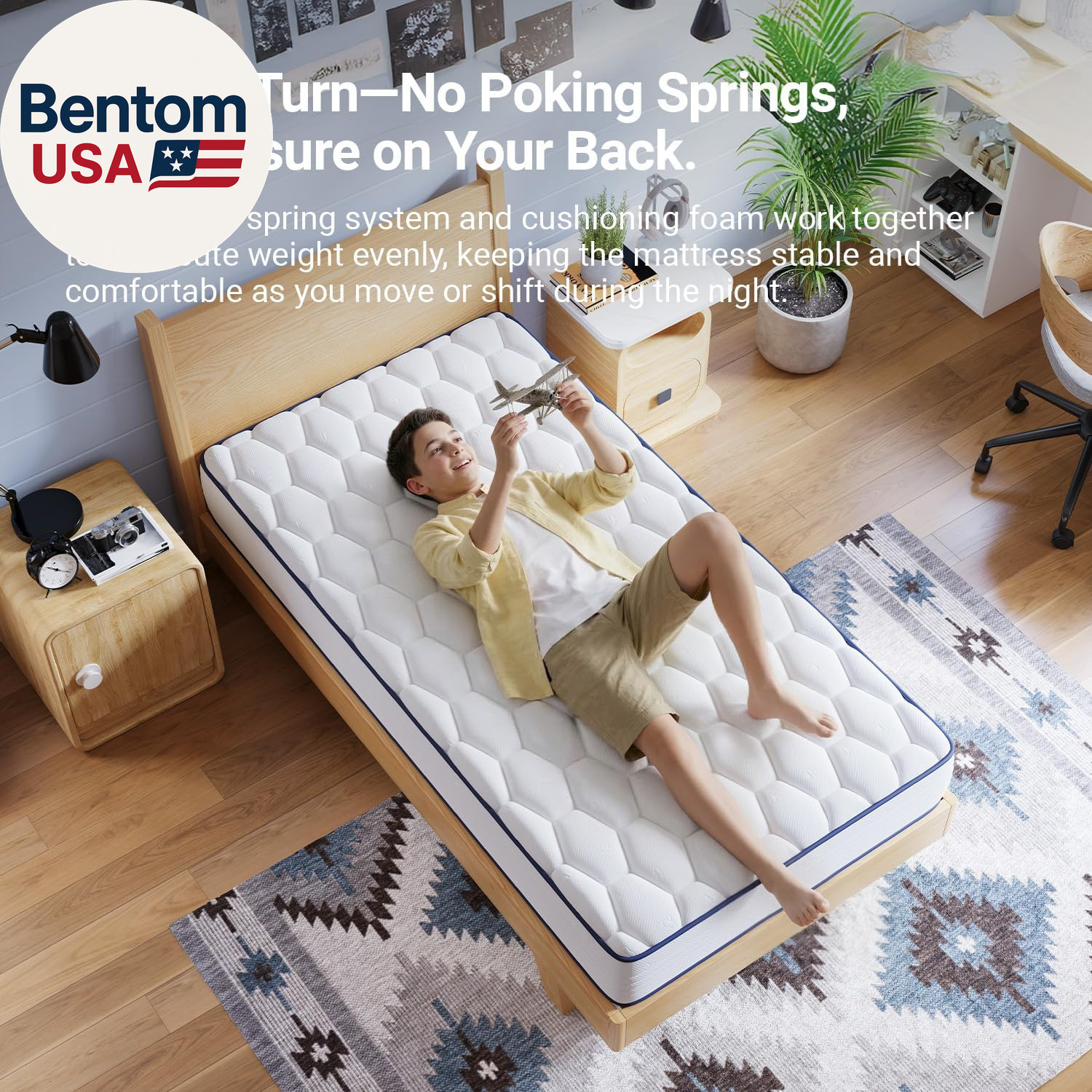 6 Inch Twin Mattress, Foam and Spring Hybrid Mattresses in a Box, Medium Soft, B