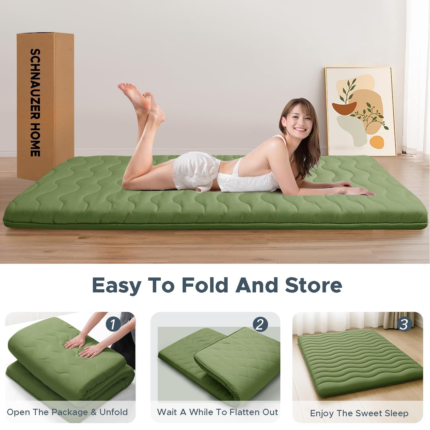 Japanese Floor Mattress, 100 High Density Comfortable Foam, 4 Thicken Foldabl…