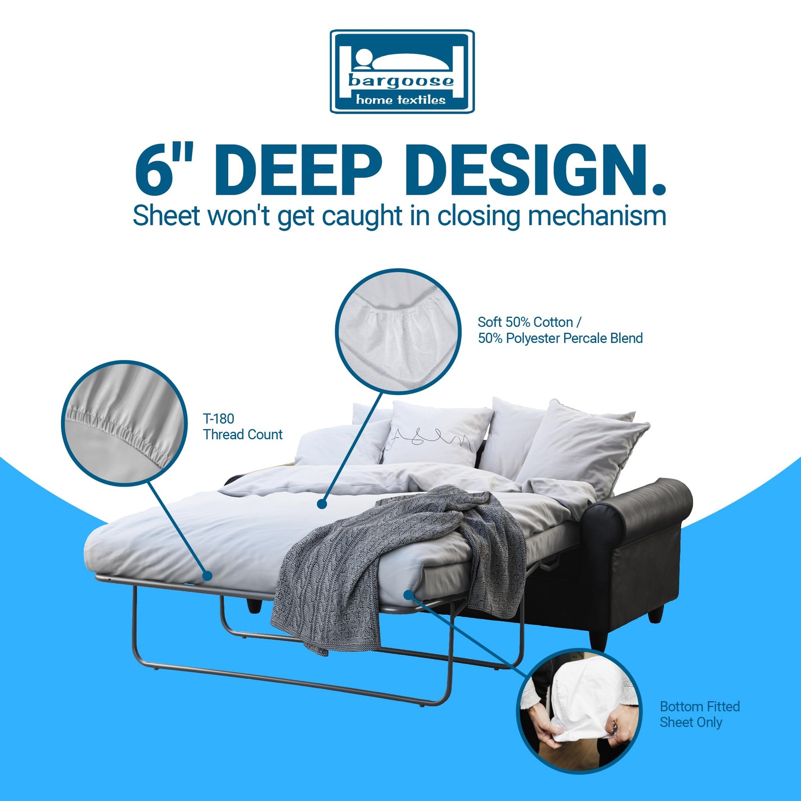 Sleeper Sofa Sheet, Trifold Mattress Size Sofa Bed Sheet 38″ x 72″ x White Twin