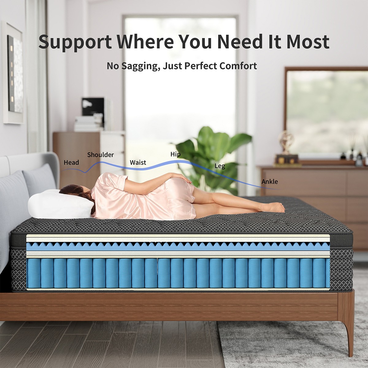 8″12″14″ Hybrid Mattress in a Box Memory Foam Pocket Spring Twin Full Queen King