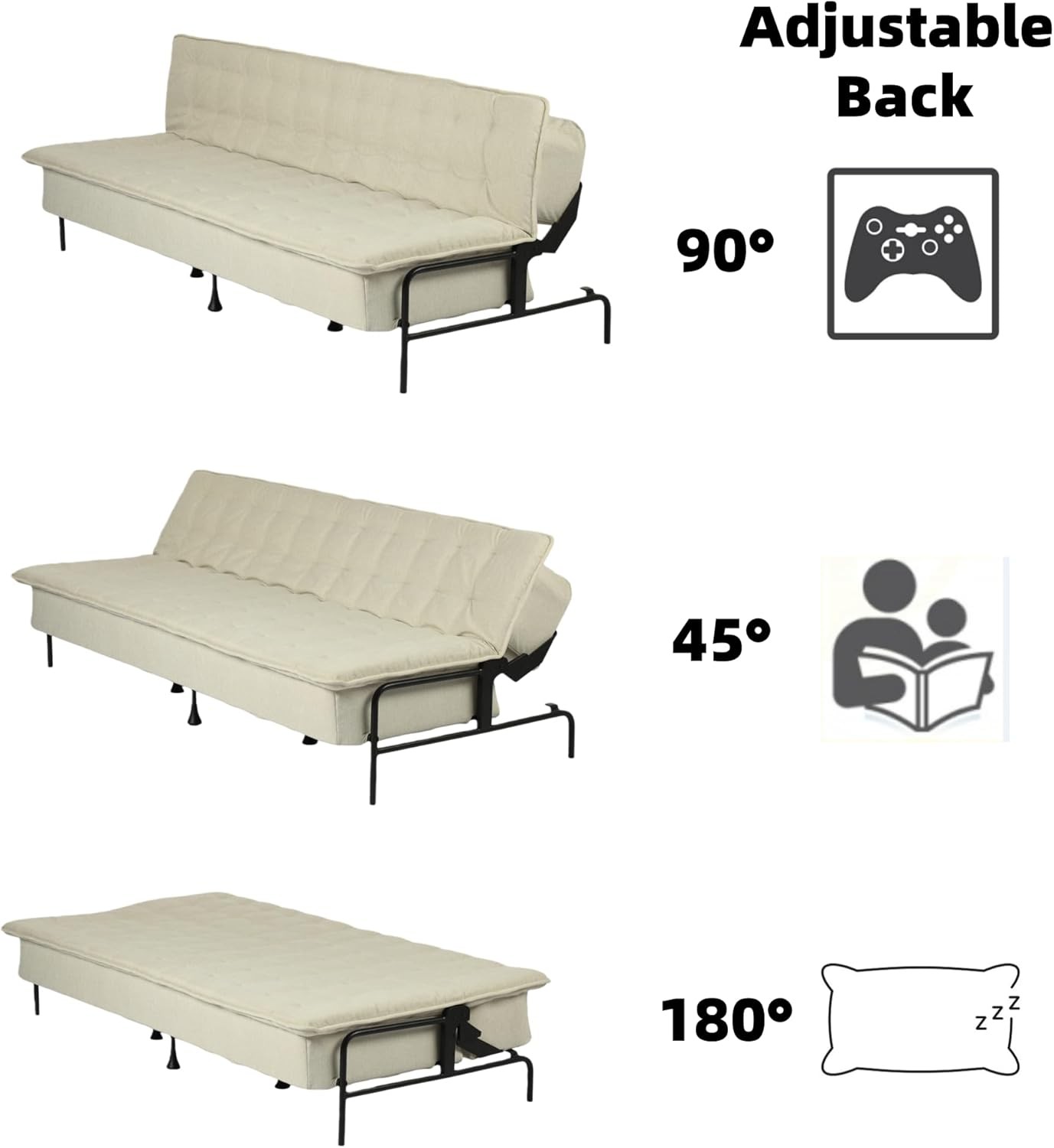 Modern Bei Futon Sofa Bed, 3-Posit Adjustable Barest,