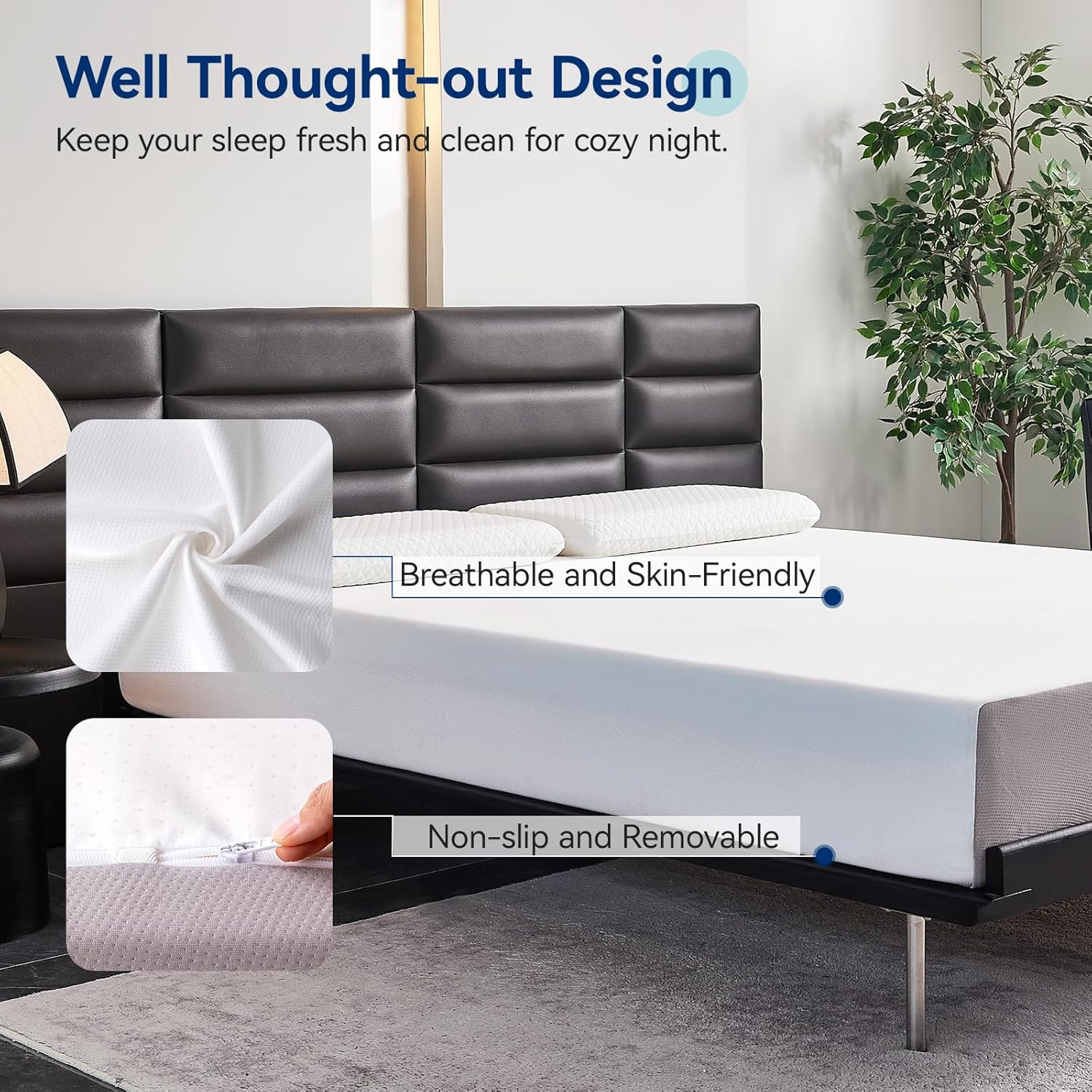 Breathable Memory Foam Mattress, Soft Plush Feel, 10 Inch, Queen, White/Grey