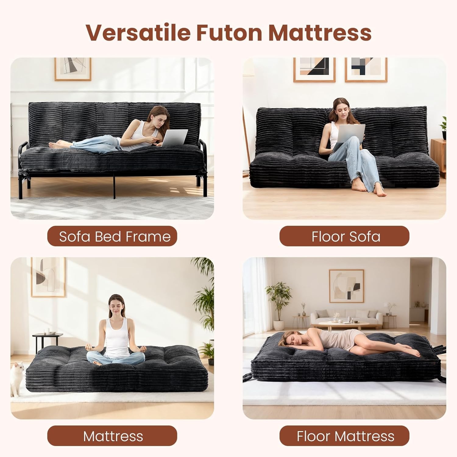 10″ Futon Mattr Queen Size,Futons Sofa Couch Bed with Straps, Thi