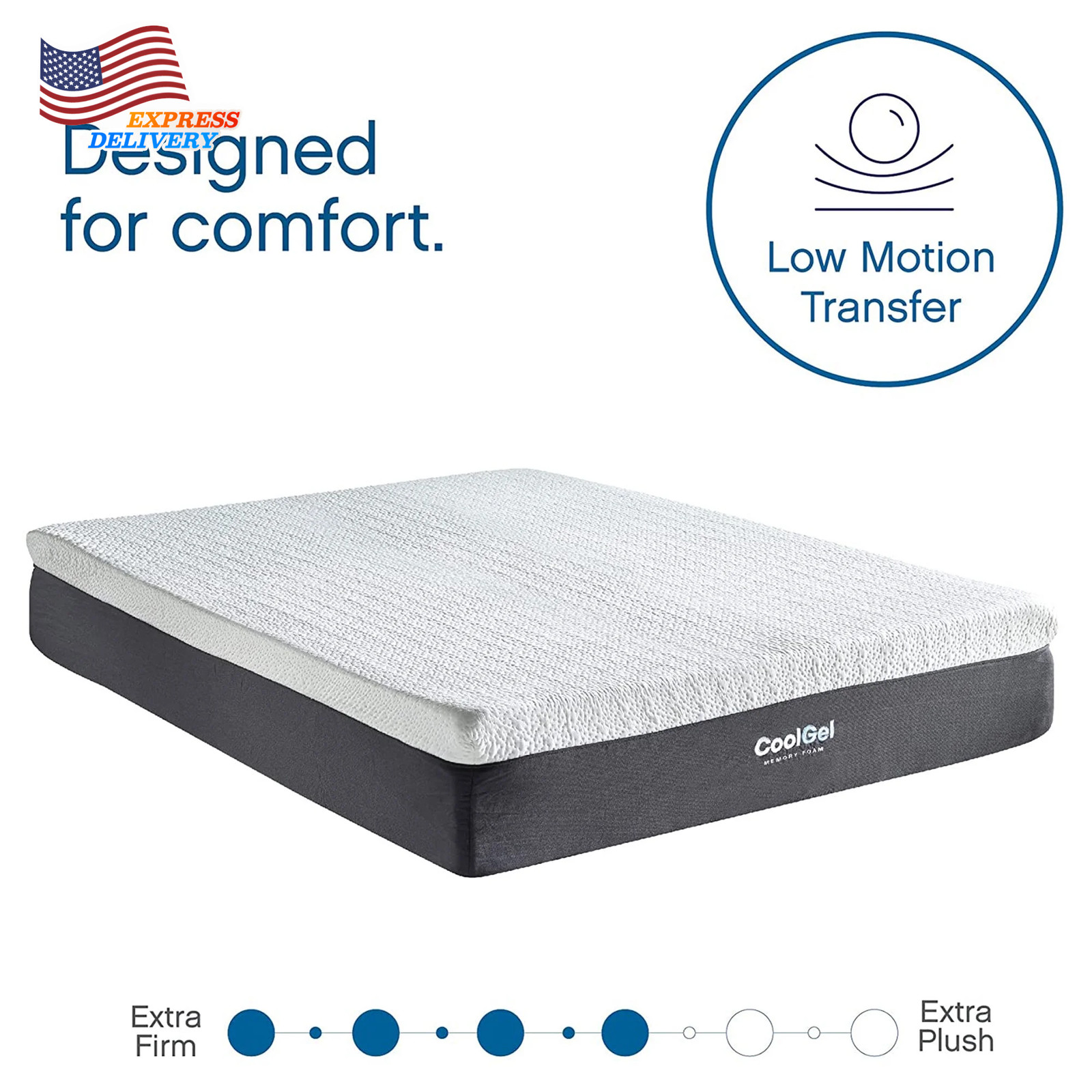 12″ King Medium Tight Top Gel Memory Foam Mattress Grey FREE SHIPPING USA