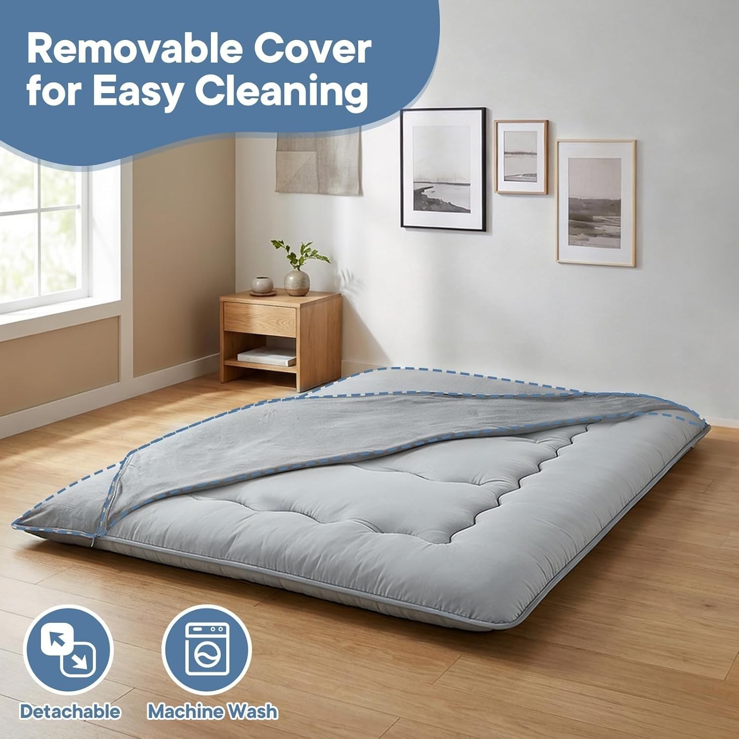 4″ Roll Up Floor Mattress Japanese Foldable Futon Mat Tatami w/ Removable Cover
