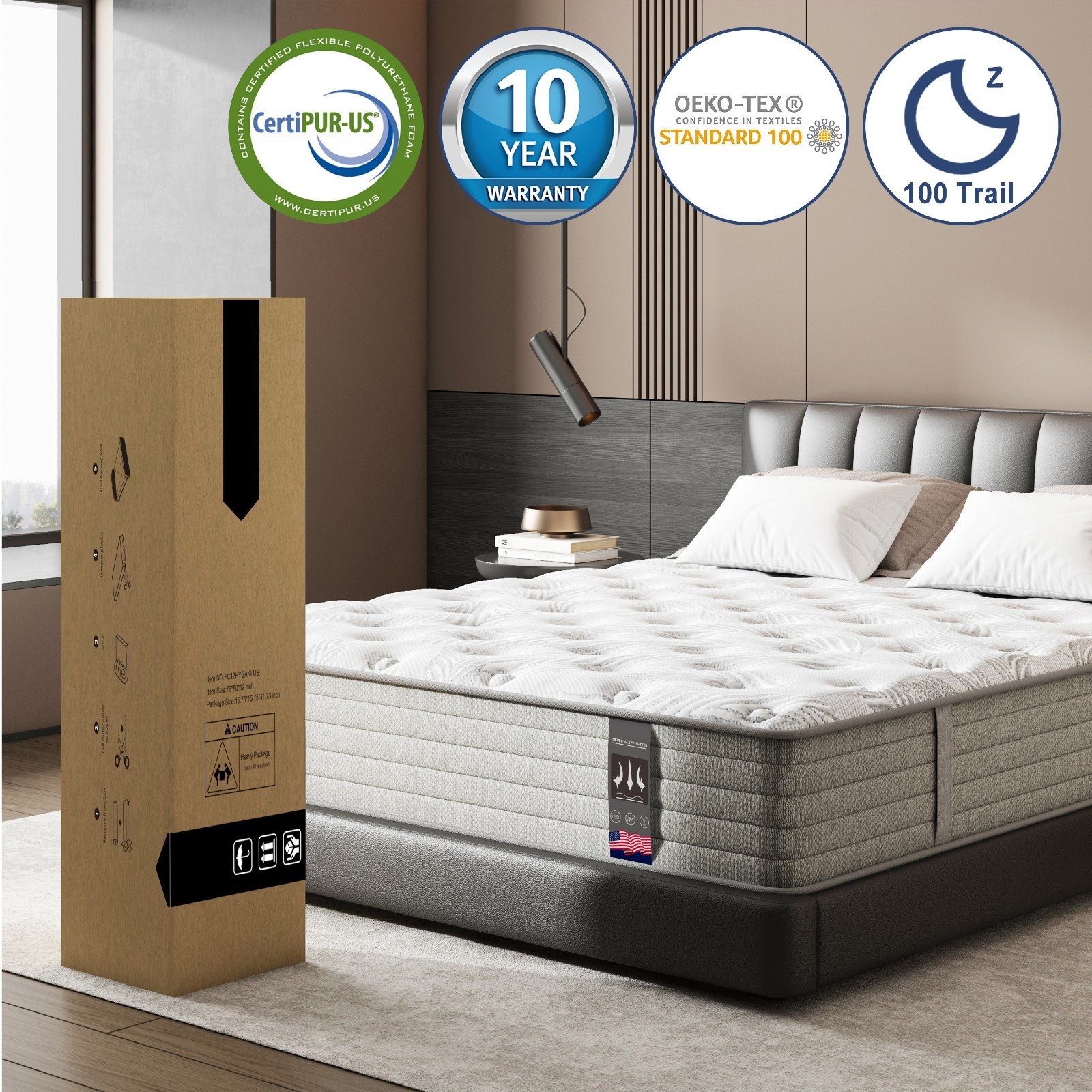 12″ 14″ Twin Full Queen King Size Hybrid Spring Mattress Memory Foam in a Box