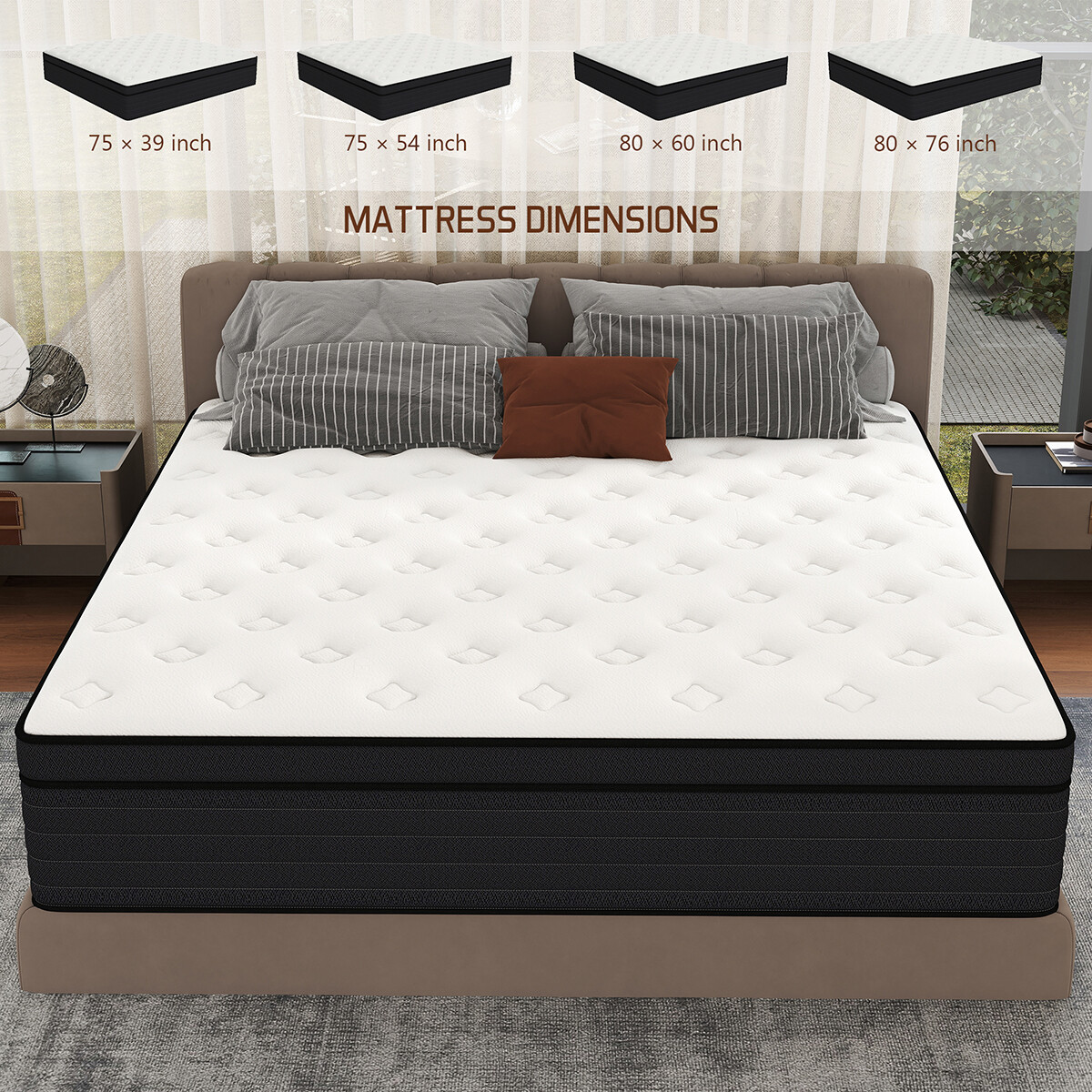 14/12/10 Inch Twin Full Queen King Mattress Memory Foam Spring Hybrid In A Box