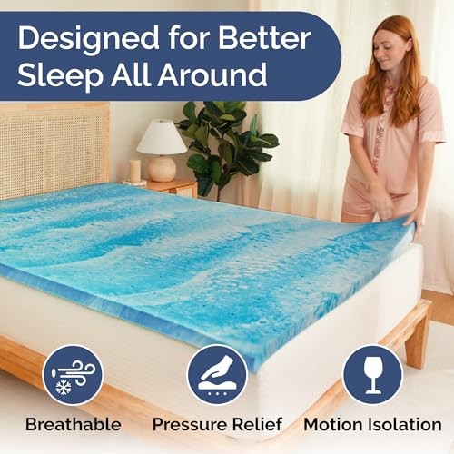 Super Soft Memory Foam Mattress Topper Size – Breathable Gel King 3 Inch