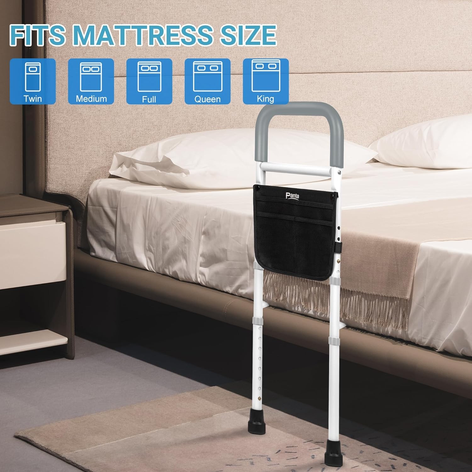 Bed Rails for Elderly Bed Side Assist Rail With Storage Pouch Height Adjustable