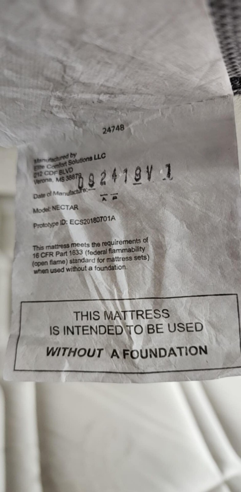 Mattress (NECTAR) Foam Queen Size 60 X 80 X 10 In.