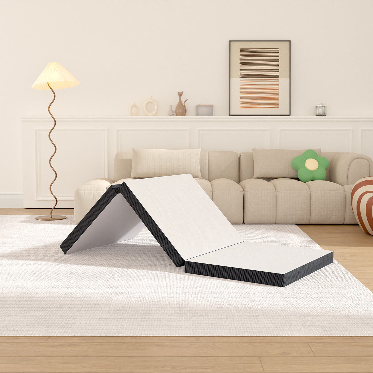 3 inch Folding Mattress Tri Fold Memory Foam Mattress Topper with Washable Cover