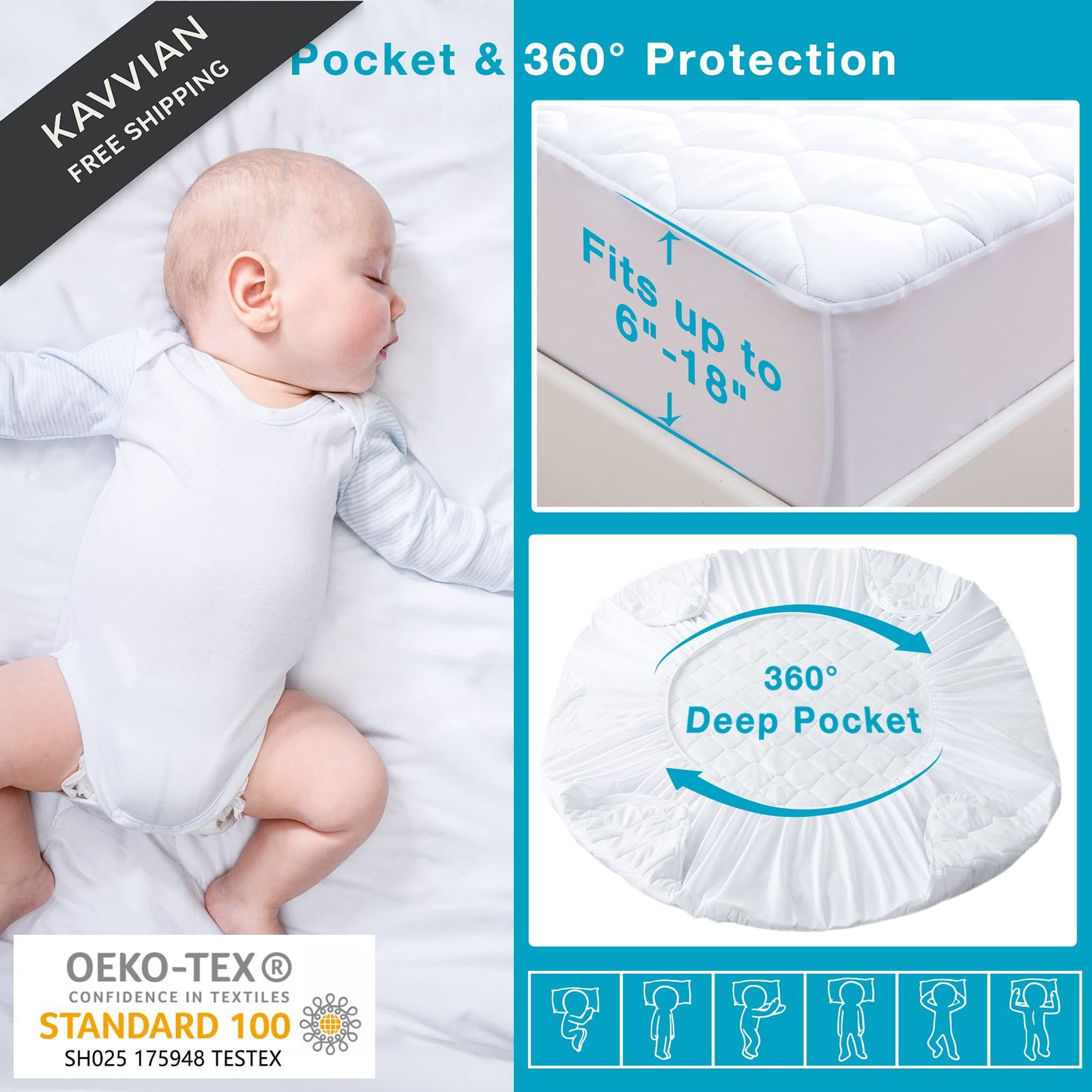 Lunsing Soft Queen Waterproof Mattress Protector, Breathable Queen, White