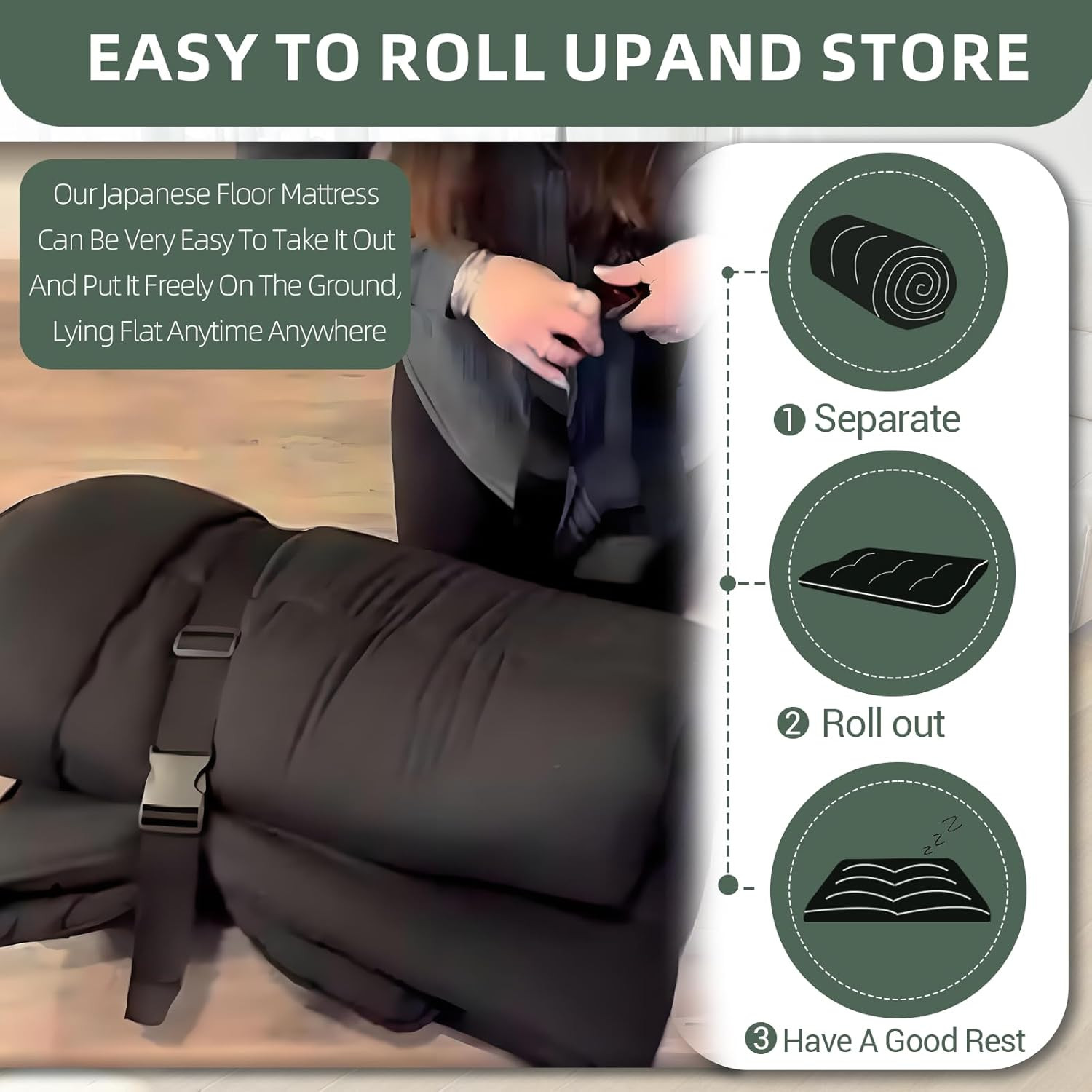 Japanese Floor Mattress Futon Mattress,3″ Foldable Tatami Sleeping Pad for Adult