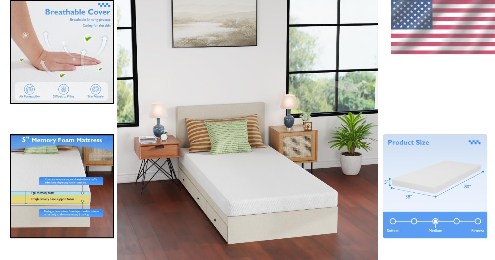 Twin XL Memory Foam Mattress | Pressure Relief | Cooling Gel=