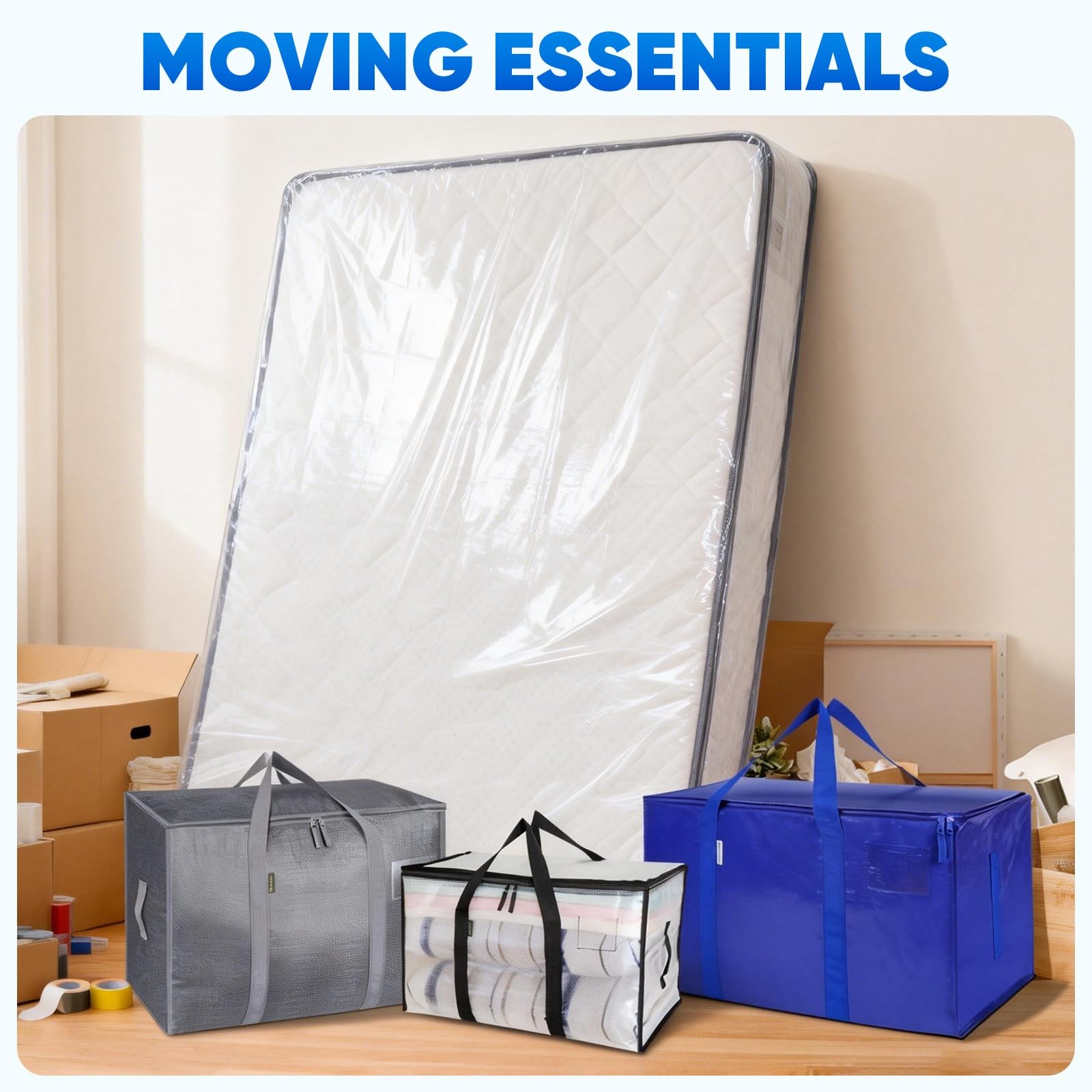 TICONN 2PK Plastic Mattress Bag for Moving Storage, Full/Full XL, White