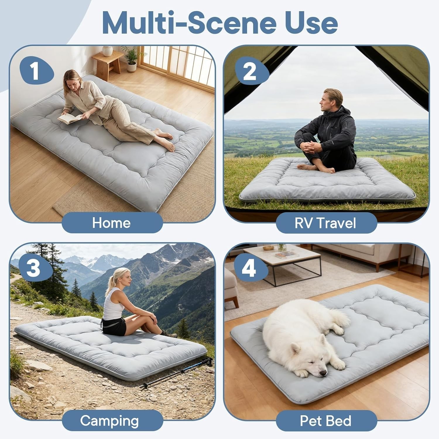 4″ Roll Up Floor Mattress Japanese Foldable Futon Mat Tatami w/ Removable Cover