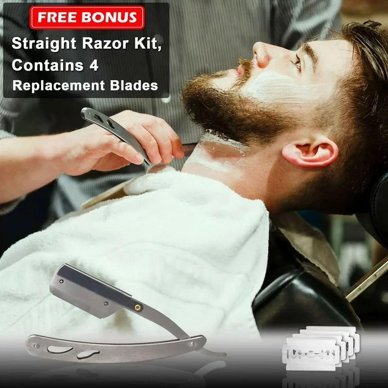 Straight Razor Shaving Kit, Includes 2 Packs Shaving Soap, Straight Edge Razor,