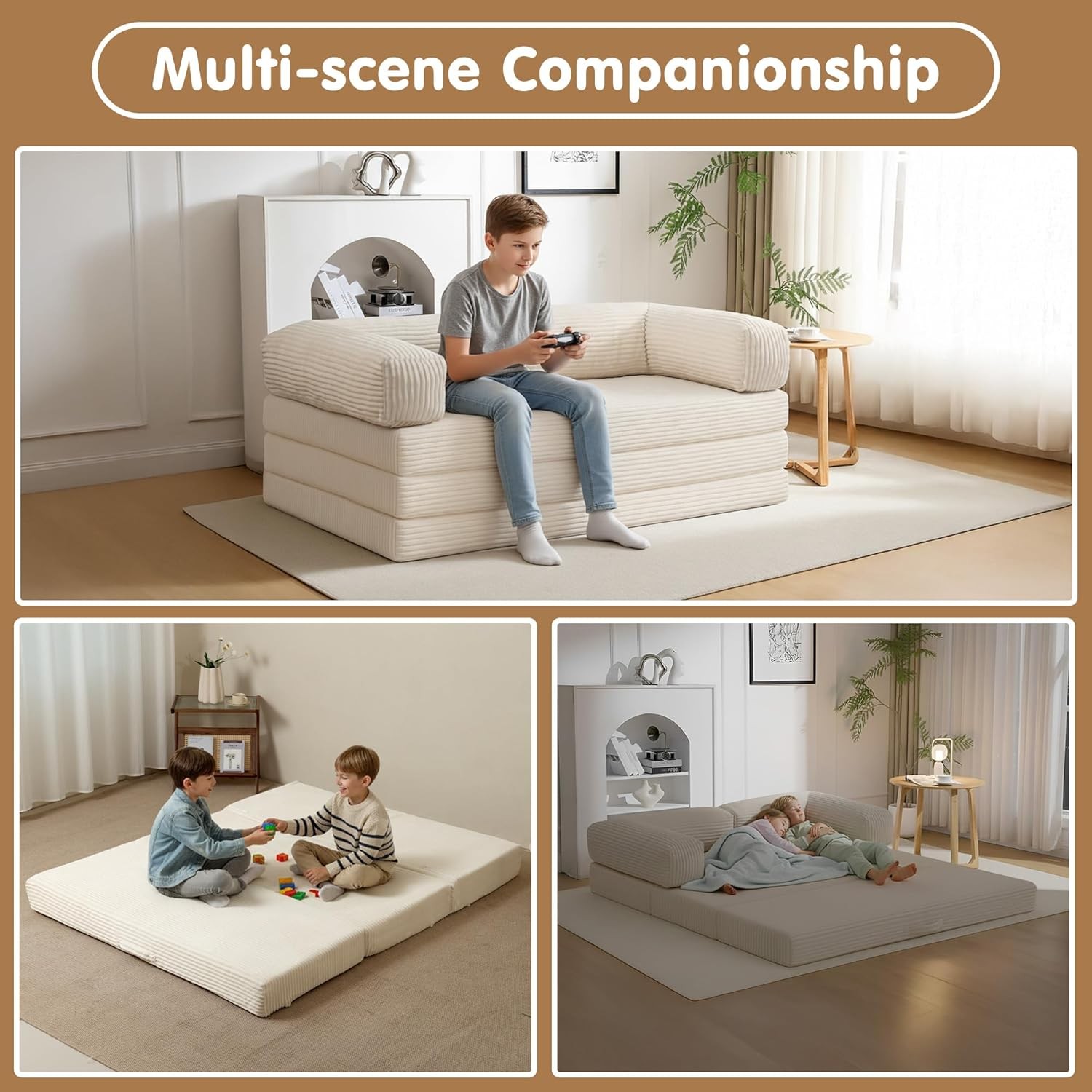 Convertible Sofa Bed Queen,5-in-1 Tri-Fold Bonel Couch with Removable