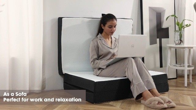 Tri-Fold Memory Foam Mattress 4″ Twin Size Portable Floor Bed, Washable Cover, T