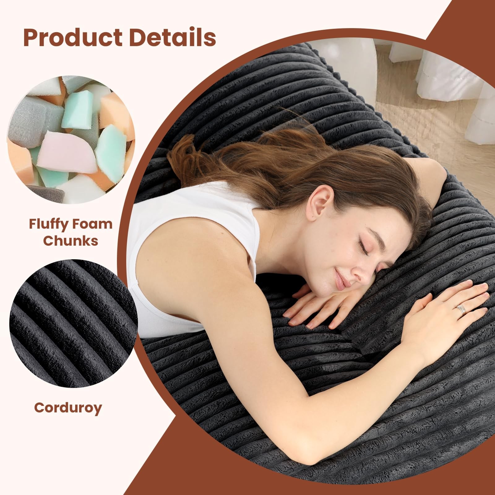 10 Inch Thick Futon Mattress, Shredded High Density Foam Floor Mattress, Port…