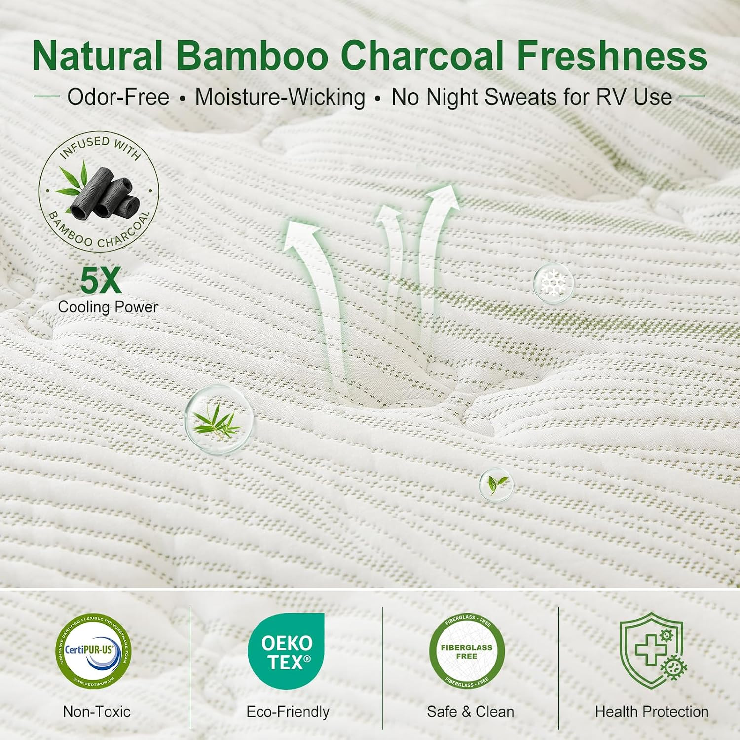 14 Inch RV Mattress Short Queen, Hybrid Memory Foam, Cooling Bamboo