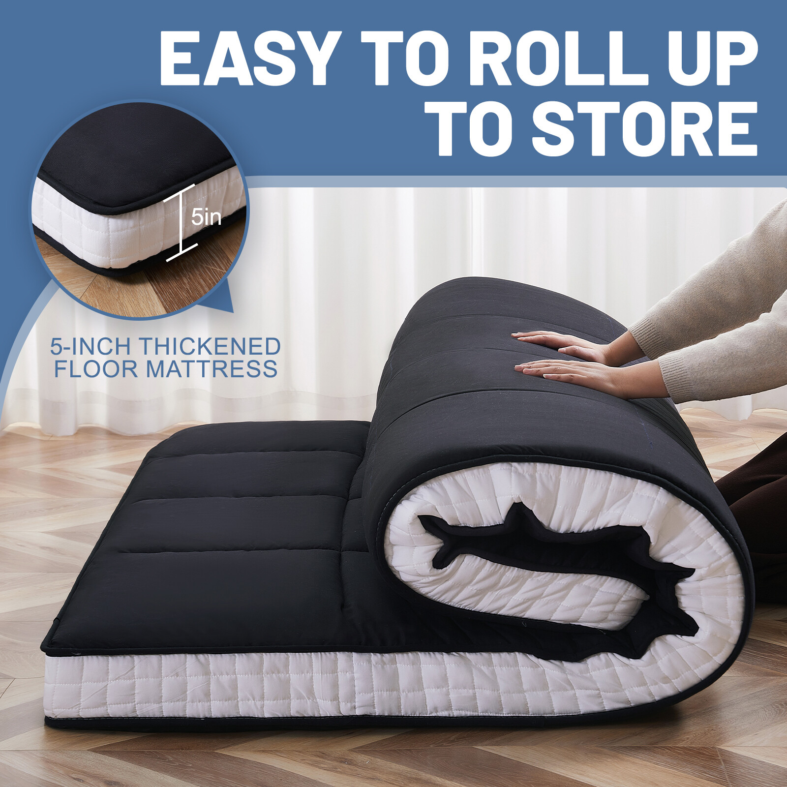 H&ZT 5″ Thick Japanese Floor Mattress, Japanese Futon Mattress Foldable Mattress