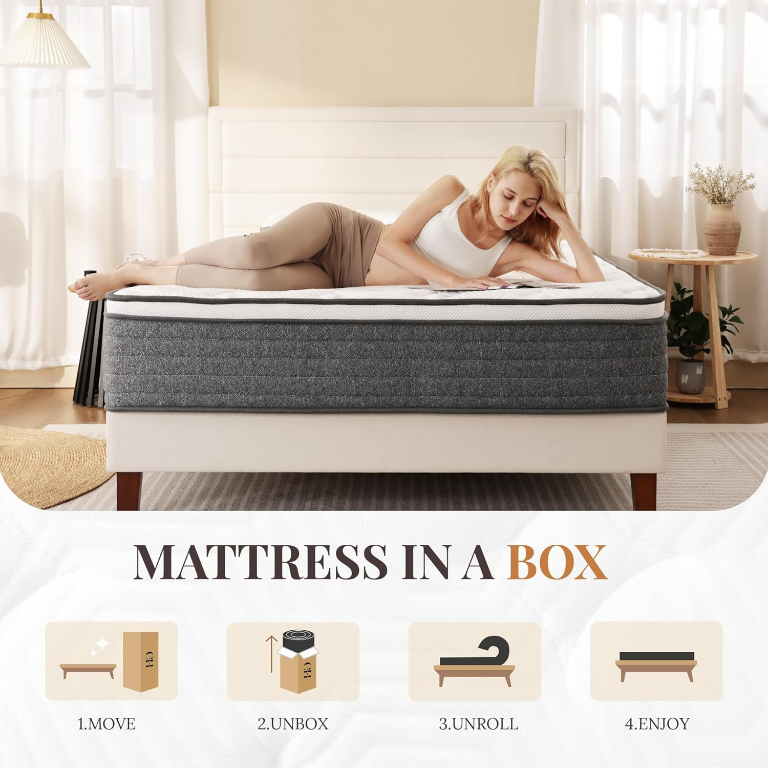 Queen Mattress, 12 Inch Queen Size Hybrid Mattresses in a Box, Medium Feel Foam