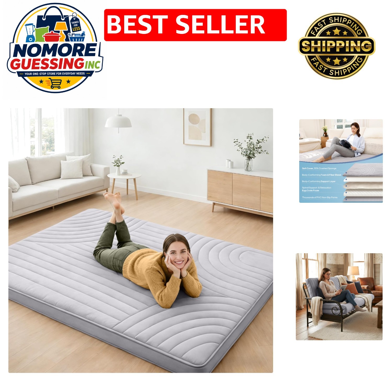 Foldable & Portable Full Size Futon Mattress – Washable Cover for Easy Care