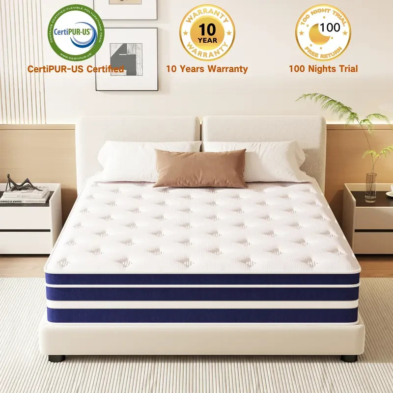 12″ 14″ Gel Memory Foam Mattress Hybrid Spring Twin Full Queen King Bed In A Box