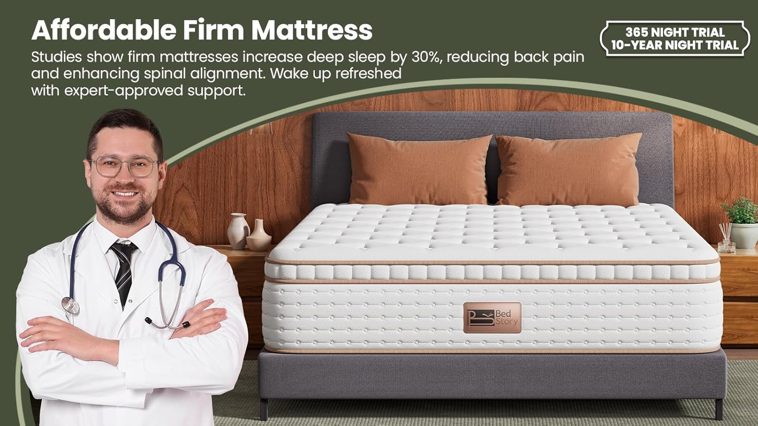 Bedstory Extra Firm Queen Size Mattress – 14 Inch Hybrid Mattress for Back Pain