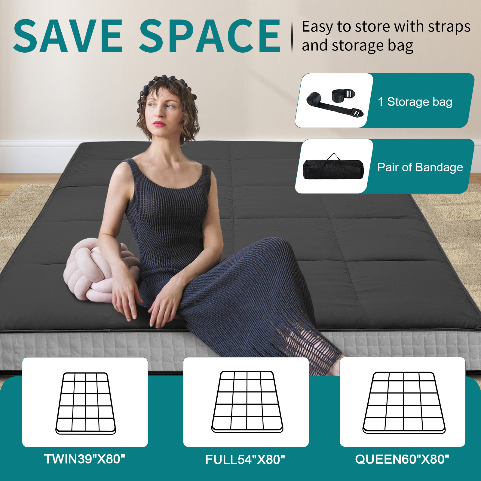 Japanese Futon Mattress 4inch Extra Thick Foldable Japanese Futon Floor Mattress