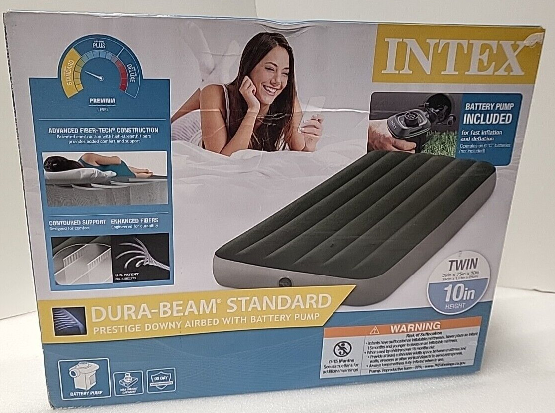 Intex Dura-Beam Standard Prestige Downy Twin Airbed w/ Battery Pump 39″x75″x10″