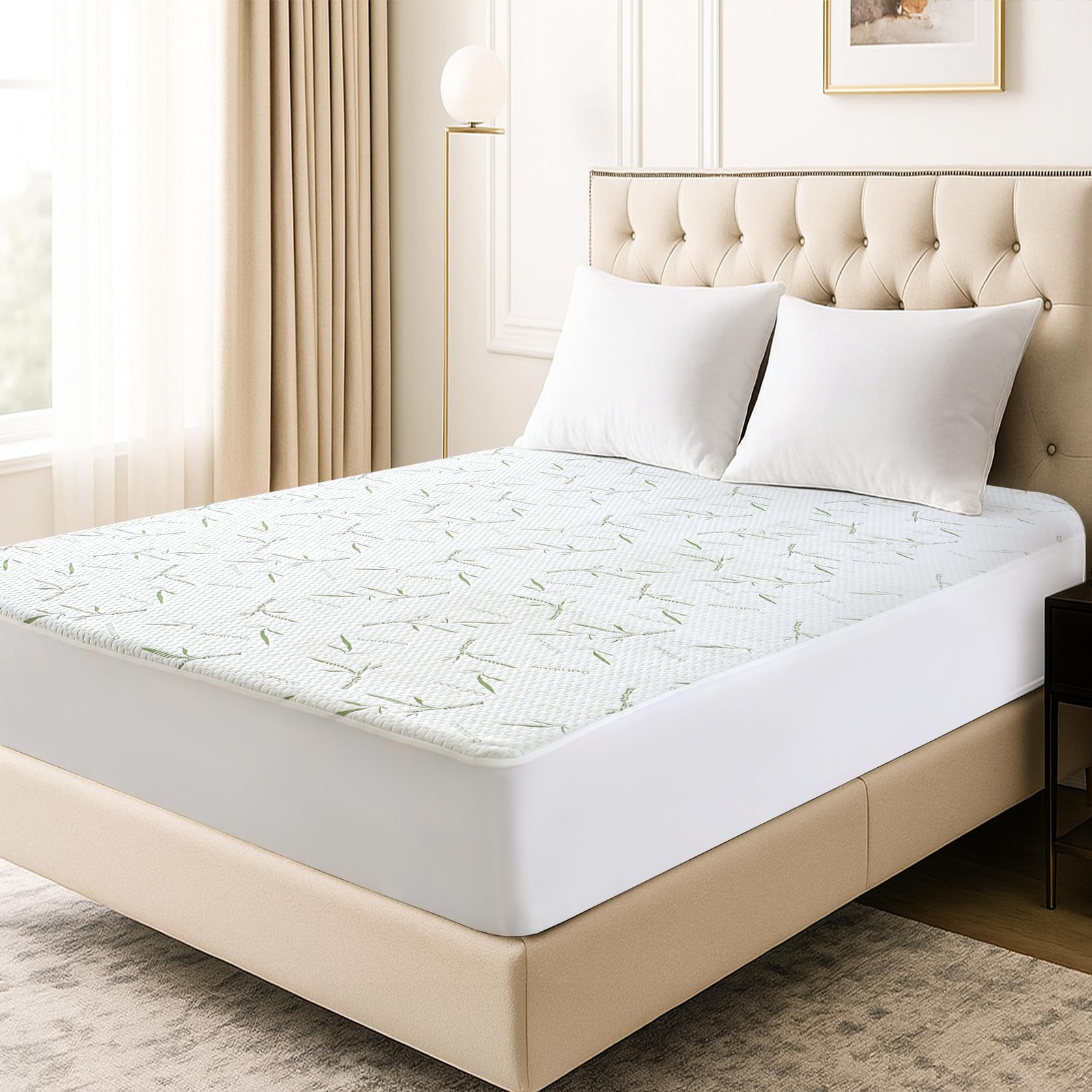 Hannah Linen Twin Mattress Protector, Cooling Rayon dervied from Twin, White