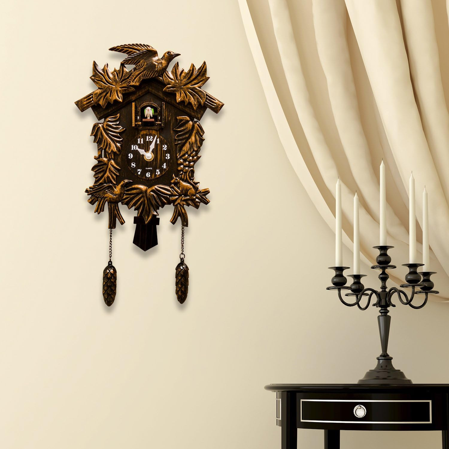 Chiming Classic Brown Vintage Cuckoo Wall Clock Hanging Bird Clock Home Decor Ch