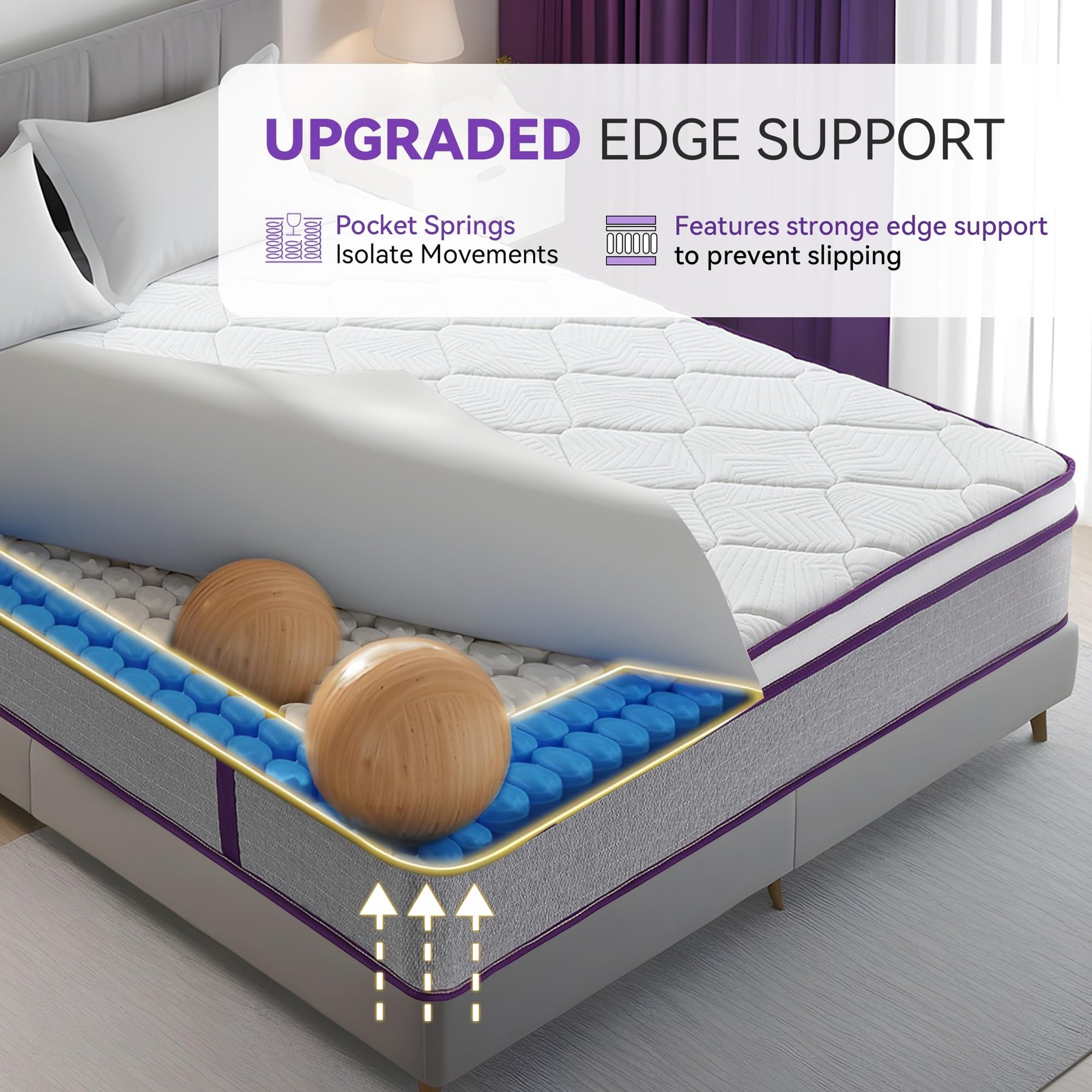Queen Mattress, 12 Inch Hybrid Mattress with Gel Memory Foam and Pocket Sprin…