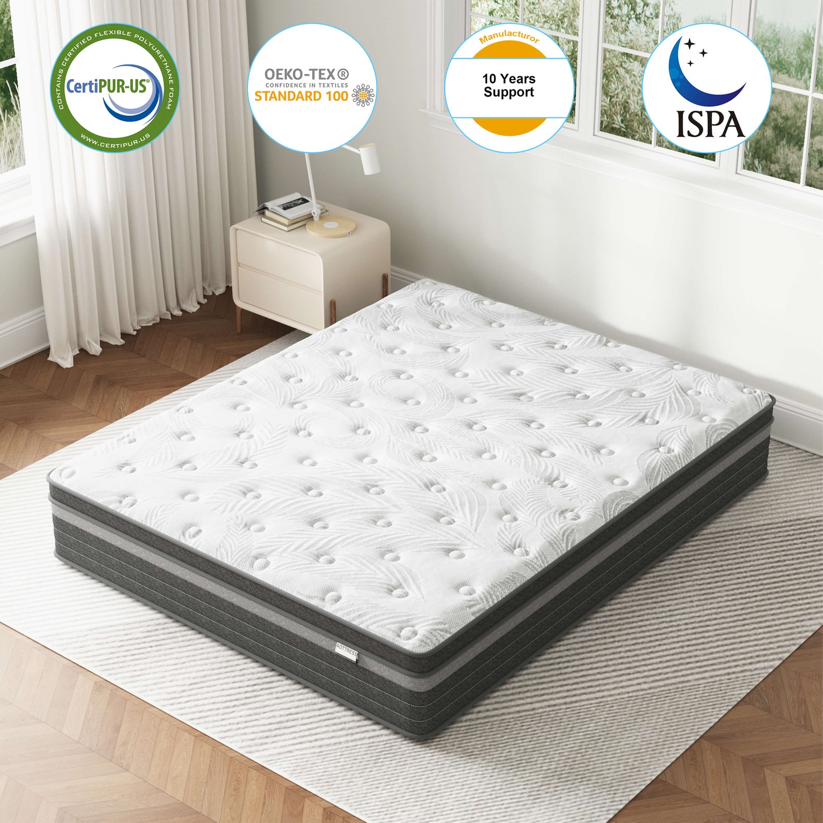 12″ 14″ Breathable Hybrid Memory Foam Pocket Spring Mattress, 7-Layer Supportive