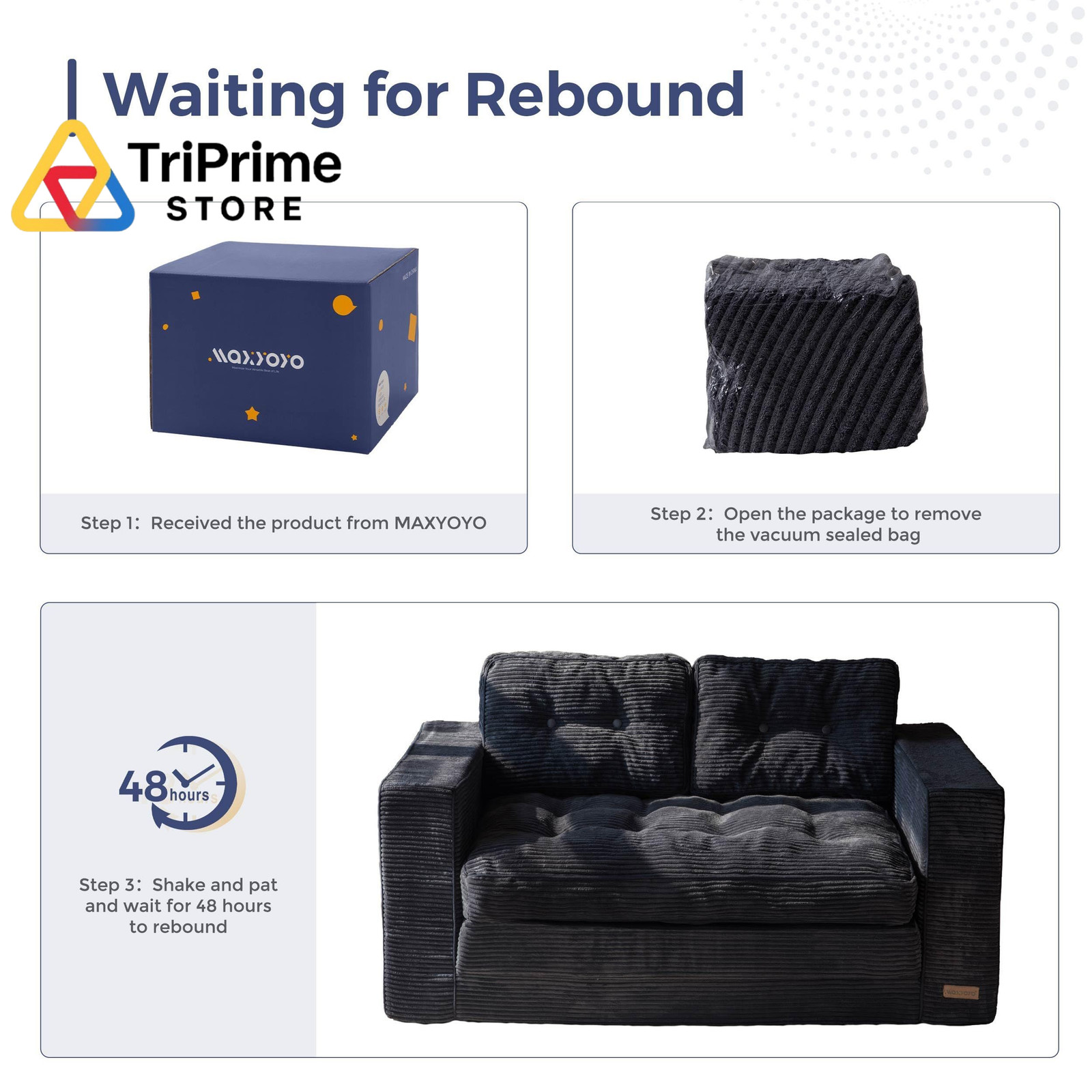 MAXYOYO Convertible Sofa Bed, Pull Out Loveseat 59″ Tri-fold Loveseat, Black