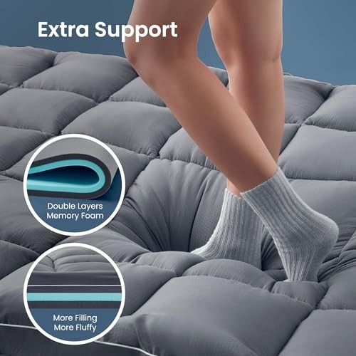 Dual Layer 4 Inch Memory Foam Mattress Topper, 2 inch Cooling Gel Queen Grey