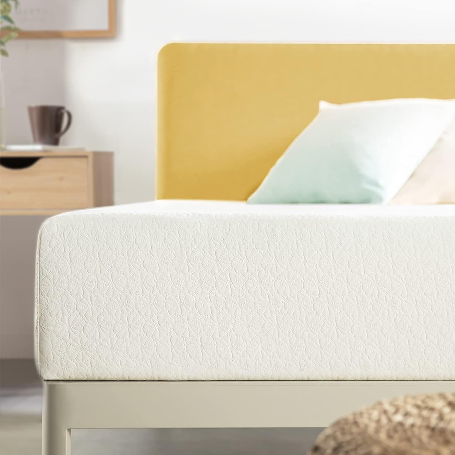 10 Inch Twin Mattress XL Long, Bed-In-A-Box, Green Tea Memory Foam,White